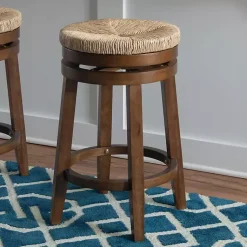 Kirklands Home Bar Stools & Counter Height Stools|Woven Seagrass Walnut Wood Swivel Counter Stool Tan