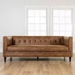 Kirklands Home Sofas & Loveseats|Wyatt Chester Faux Leather Formal Sofa Brown