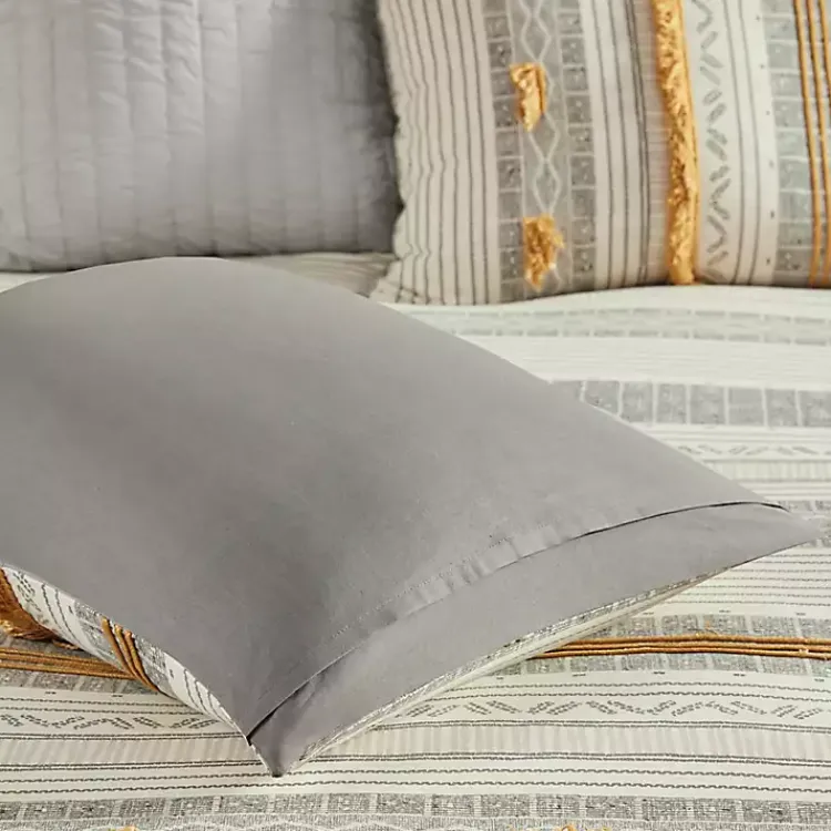 Kirklands Home Duvets|Yellow Striped Pom Pom 3-pc. Full/Queen Duvet Set