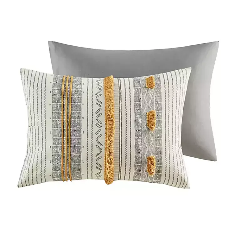 Kirklands Home Duvets|Yellow Striped Pom Pom 3-pc. Full/Queen Duvet Set