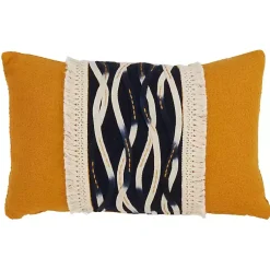 Yellow Wave Stitched Fringe Lumbar Pillow Pillows